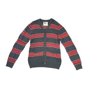 Locker Stock Stripped V-Neck Knit Cardigan Sweater Large Y2K Curt Cobain Grandpa